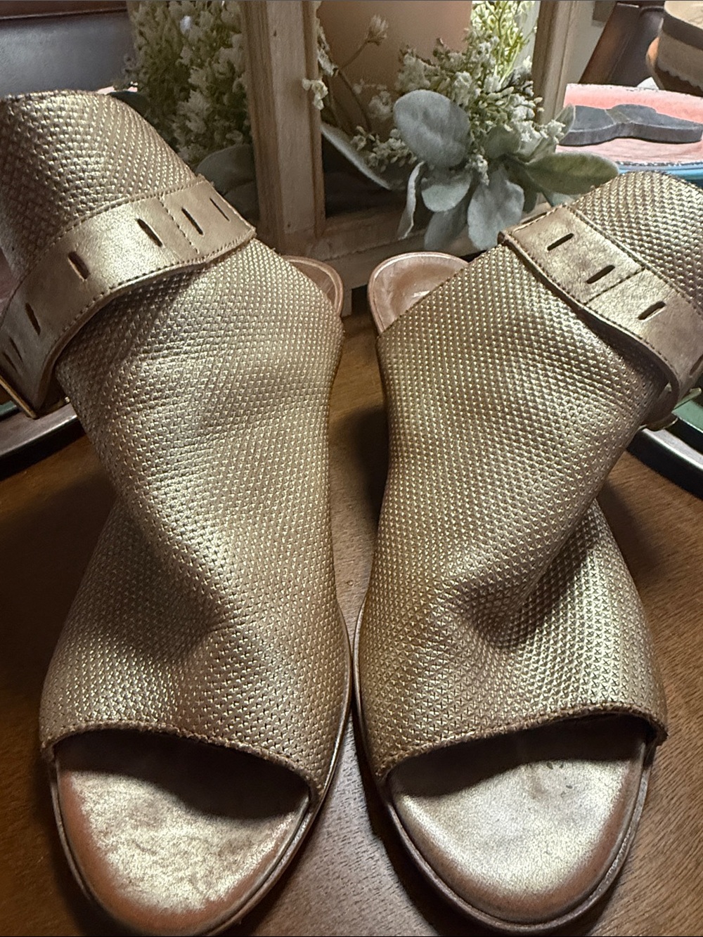 Nicole Miller Metallic Gold Woven Slide Mules